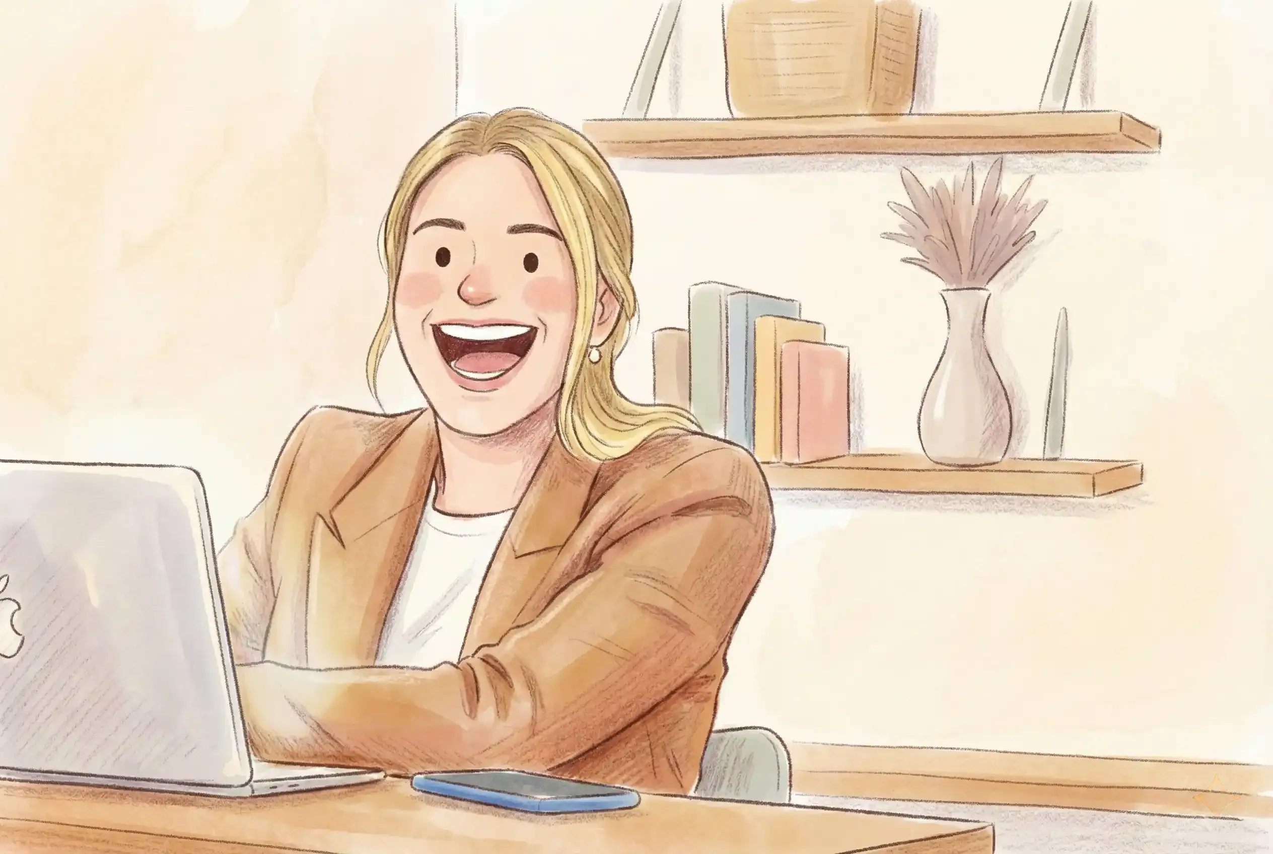 An employee sits at her desk completing an eLearning module.