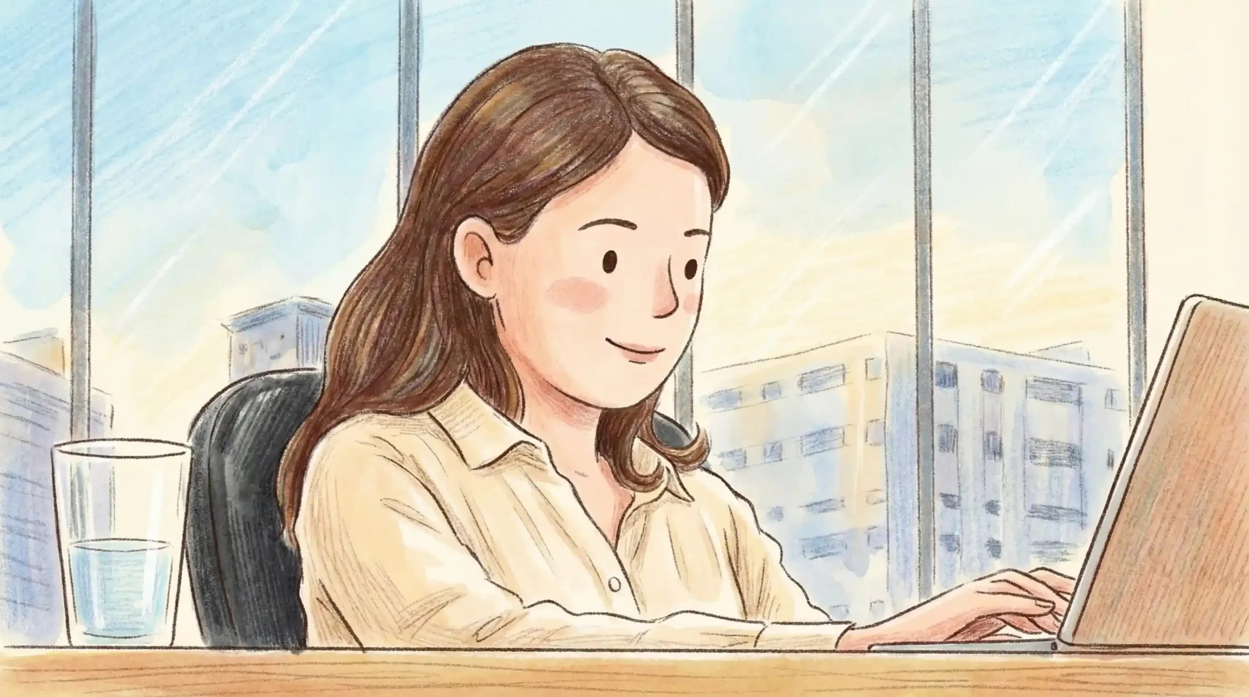 A woman sits at a desk, engaged in elearning.