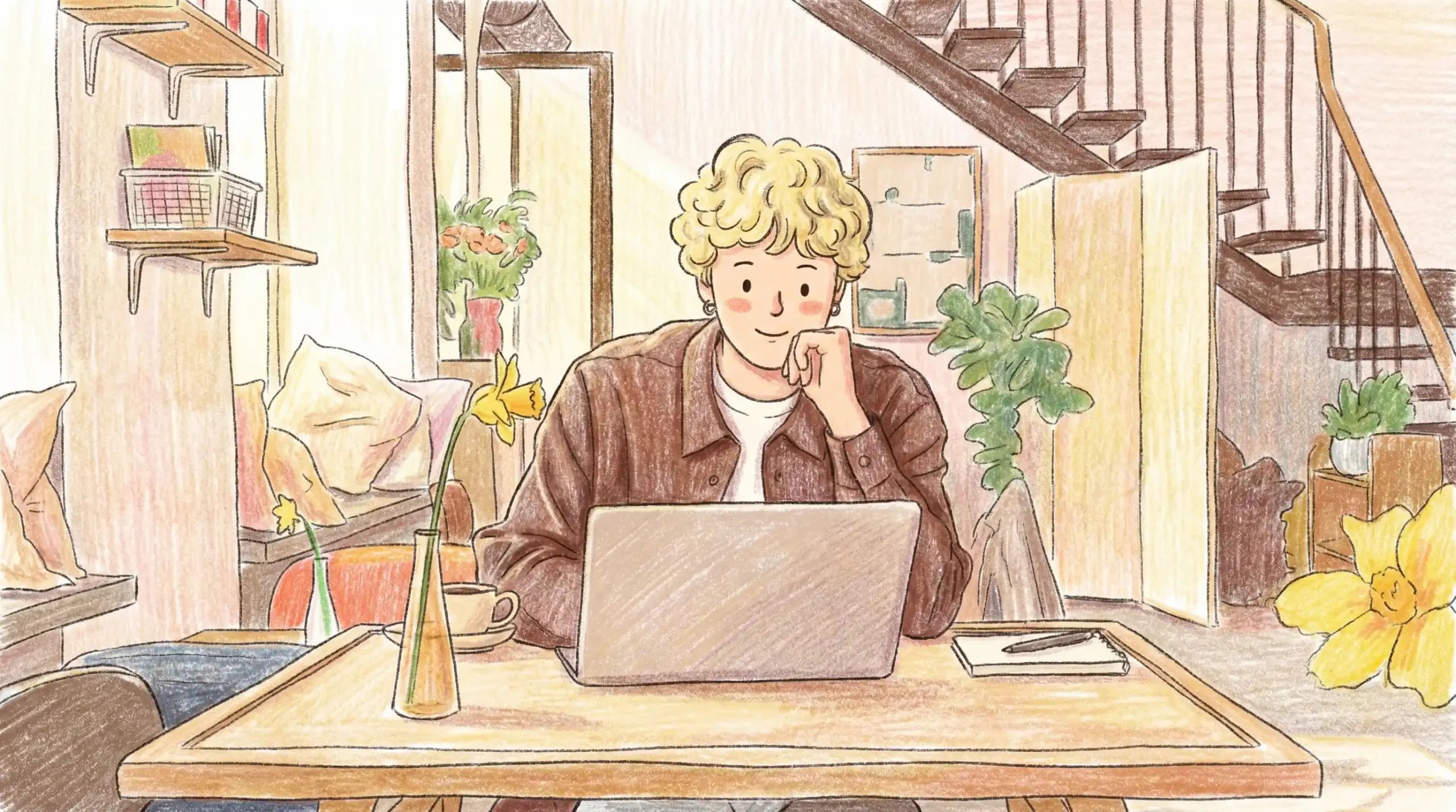 Illustration of a person working on a laptop, representing instructional design software tools.