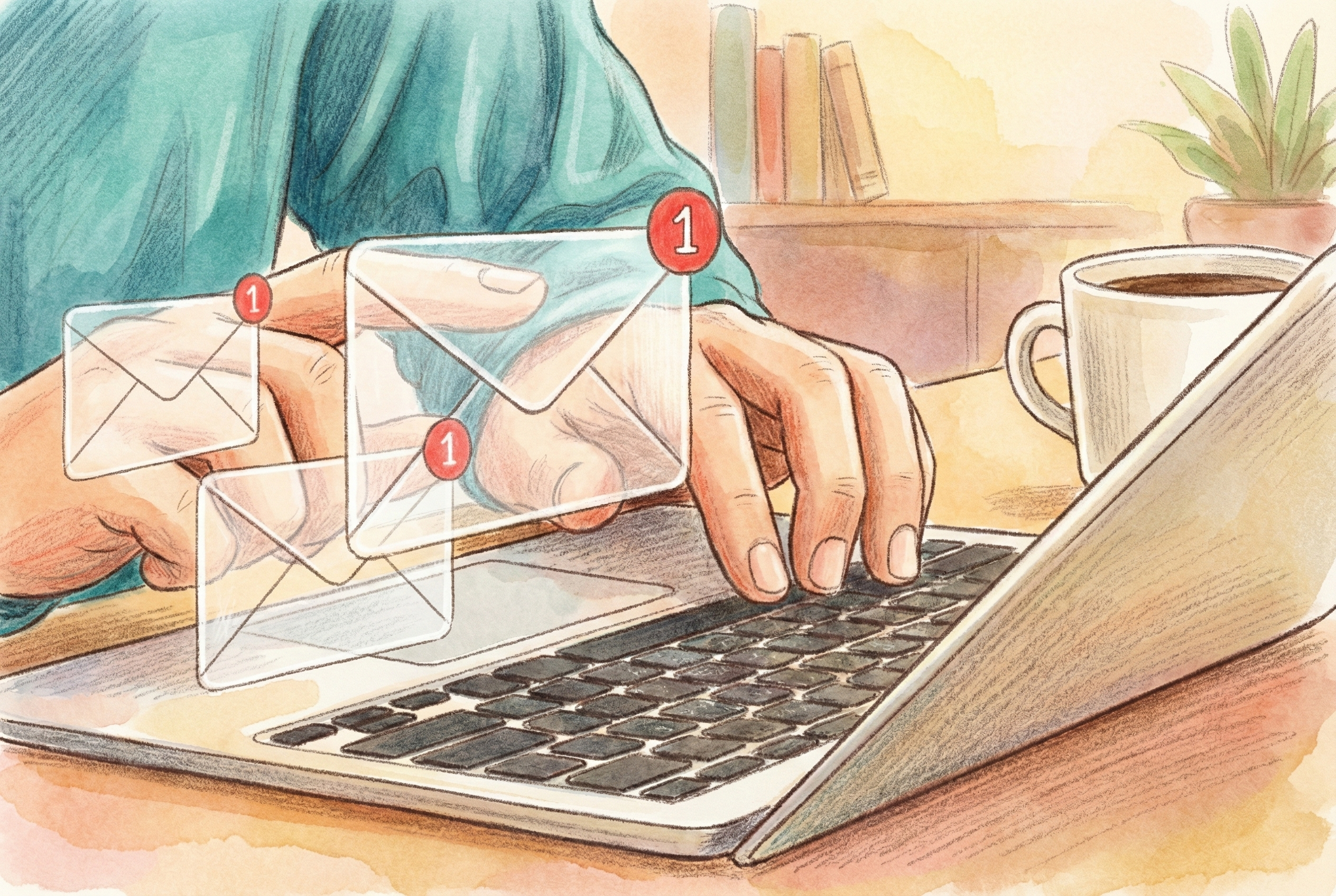 A person working on their laptop with new request for proposals appearing in their inbox.